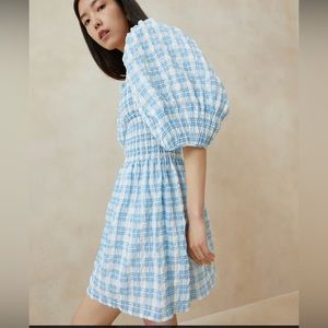 NWT Loeffler Randall Jules Blue Plaid Smocked Dress